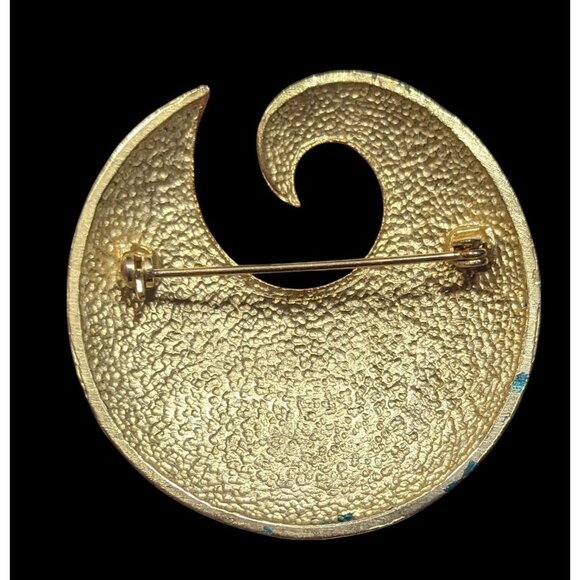 Vintage Blue And Gold Swirl Metal And Enamel Brooch - Picture 2 of 4